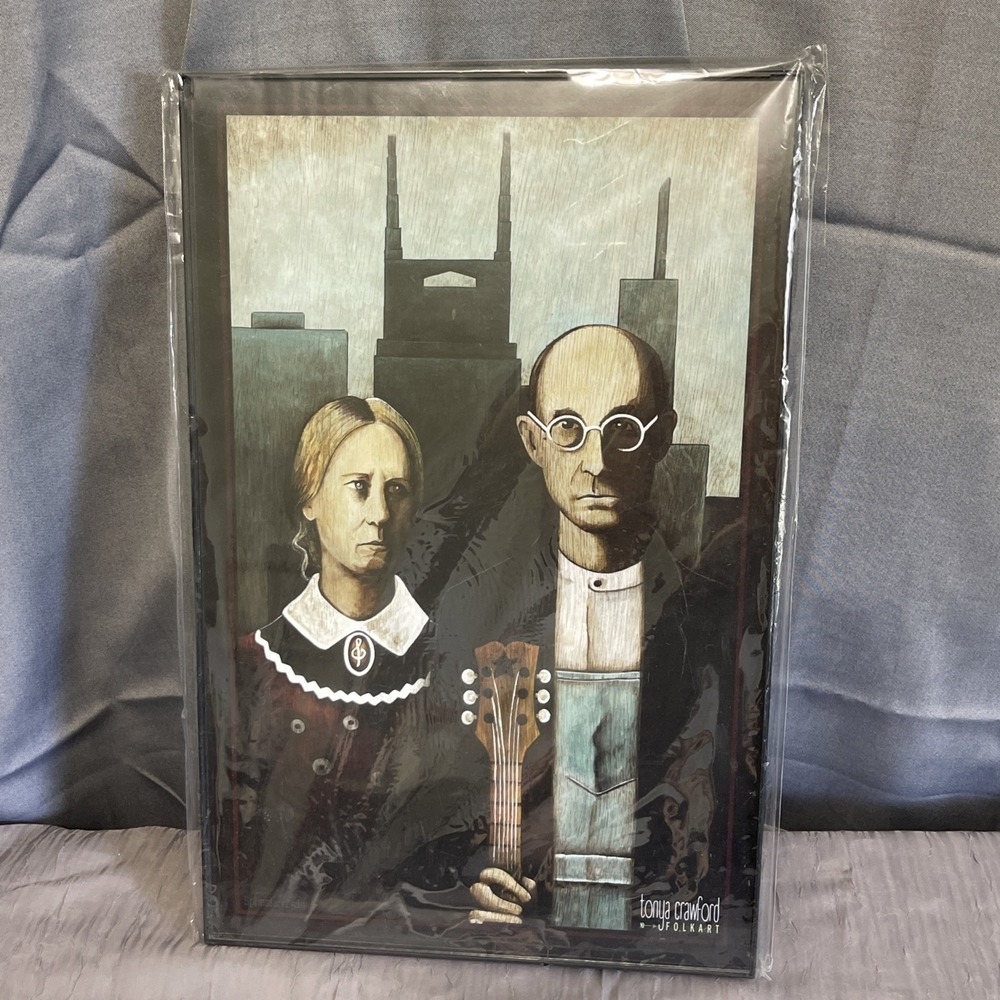 Tonya Crawford Folkart framed & sealed NEW feature couple with guitar